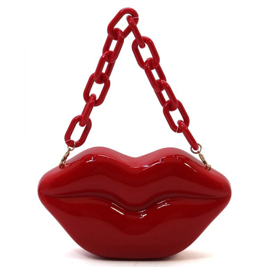 BE. KissME Acrylic Hard Case Lips Clutch Crossbody Bag