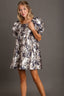 72! Umgee Metallic Jacquard Puff Sleeve Dress