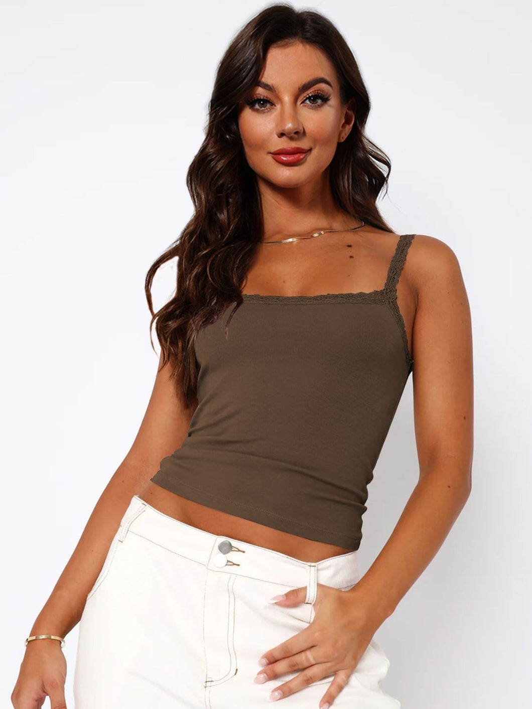 Just BE. Lace Trim Straight Neck Cami
